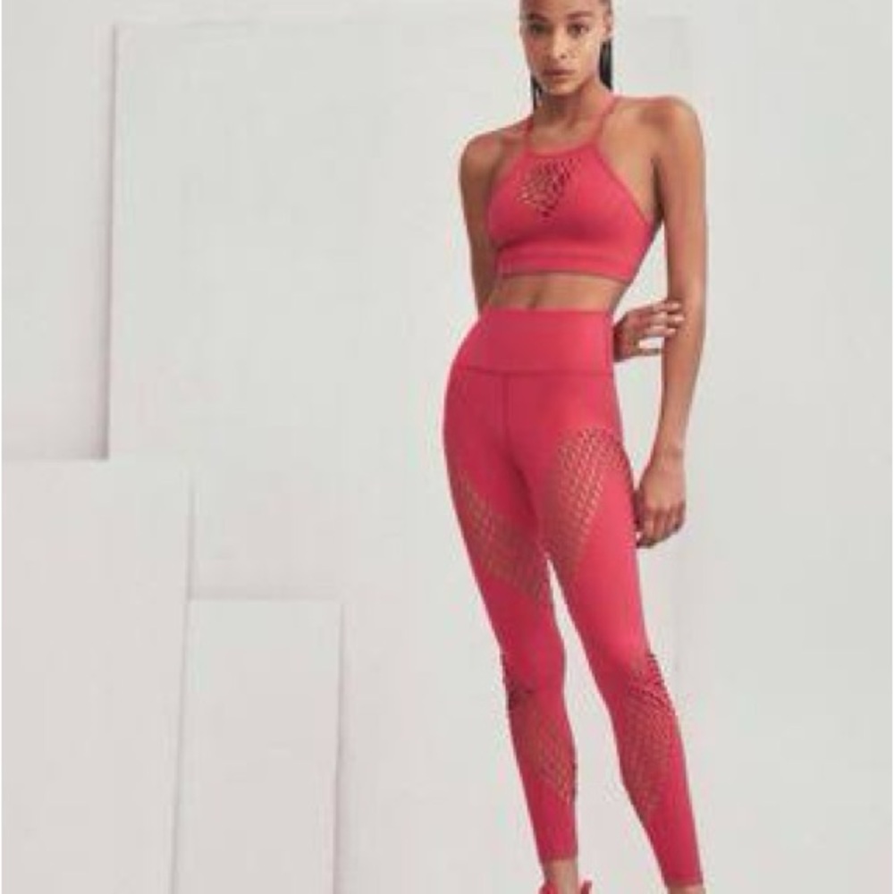 Carbon38 Red Seamless Mesh Workout Set - Crop Top & High-Waist Leggings